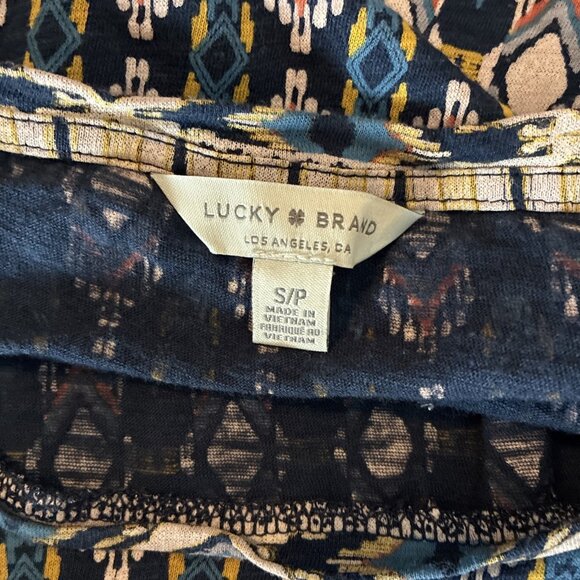 Lucky Brand Top Womens S Boho Geometric Print Short Sleeve Knot Hem Blouse - Picture 5 of 6